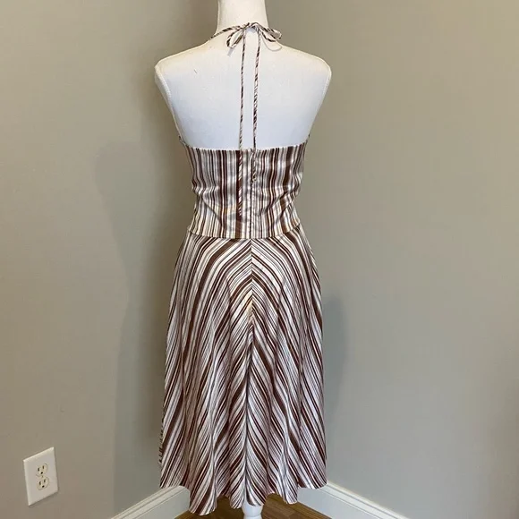 Satin-Like, Brown and White Striped Dress with Halter Top - Picture 6 of 8